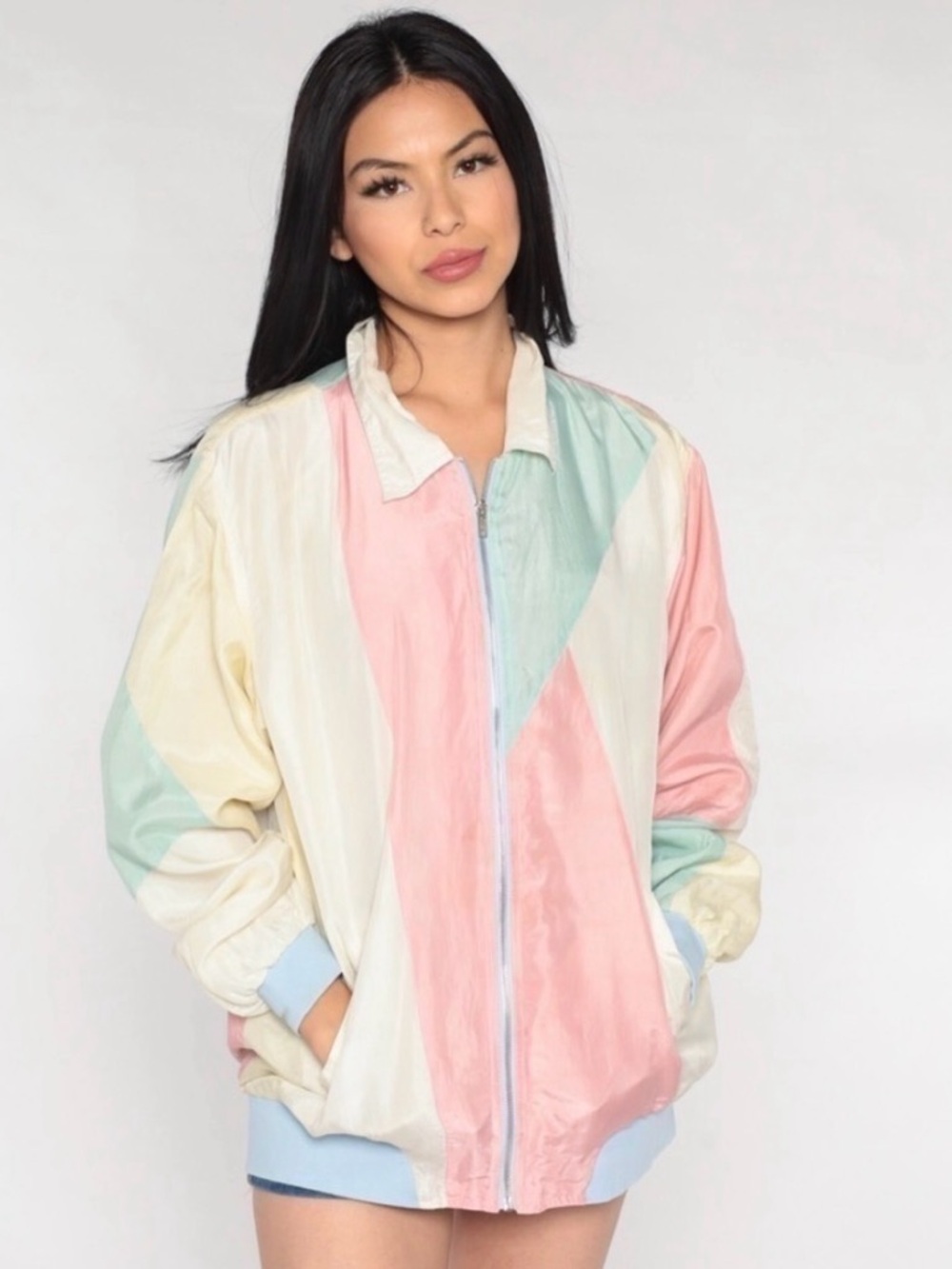 Vintage Silk lightweight color block jacket